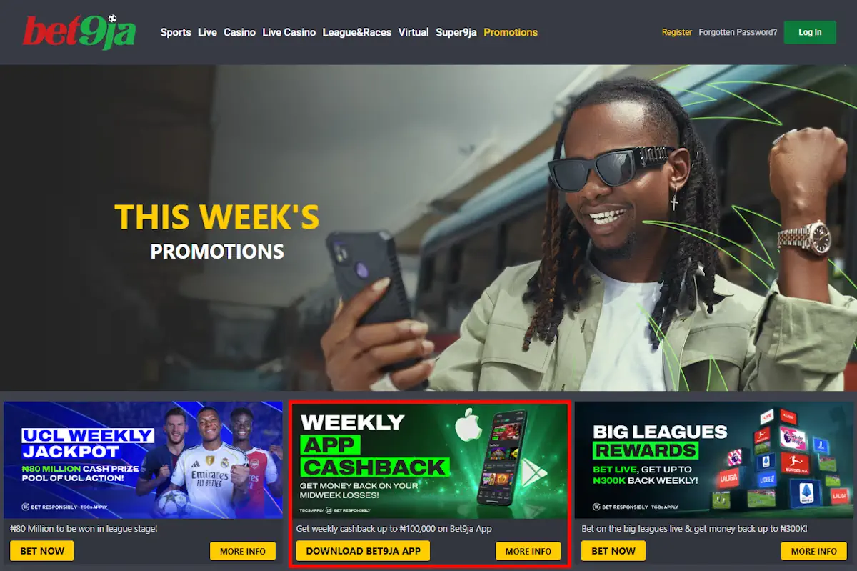 Bet9ja App Weekly cashback Screenshot